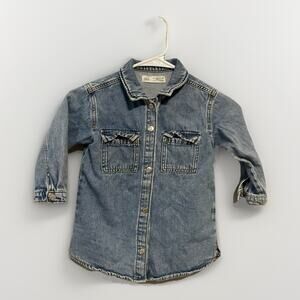 Zara Toddler Girls Button Down Denim Dress,‎ Blue, Size 2-3 Years